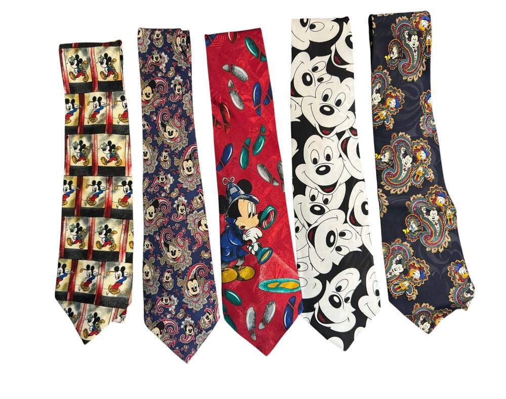 Lot Of 5 Disney Mickey Mouse Cartoon 90’s Vintage Novelty Neckties Paisley
